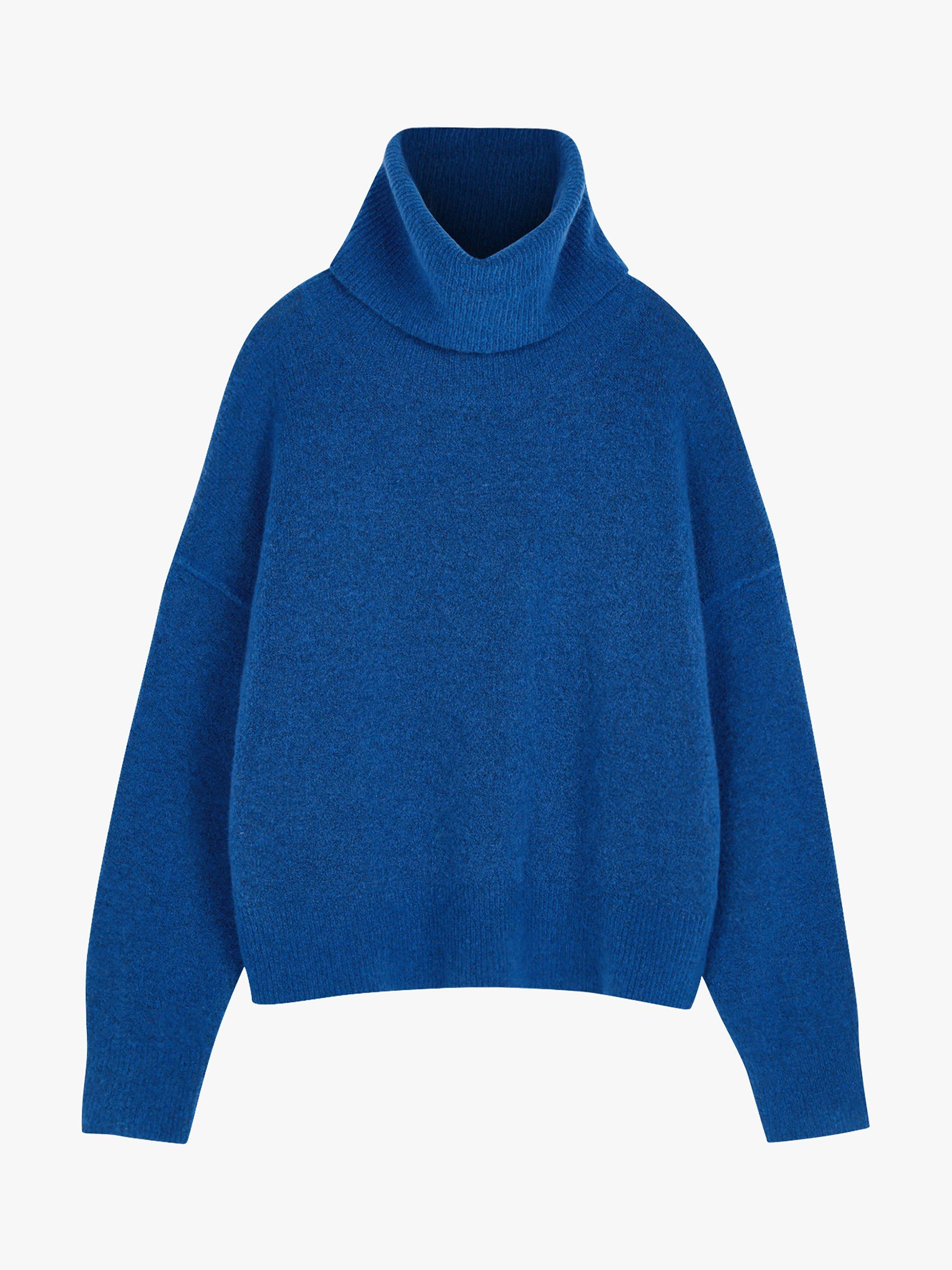 HUSH Meryll Roll Neck Wool Blend Cropped Jumper, Bright Blue, XXS