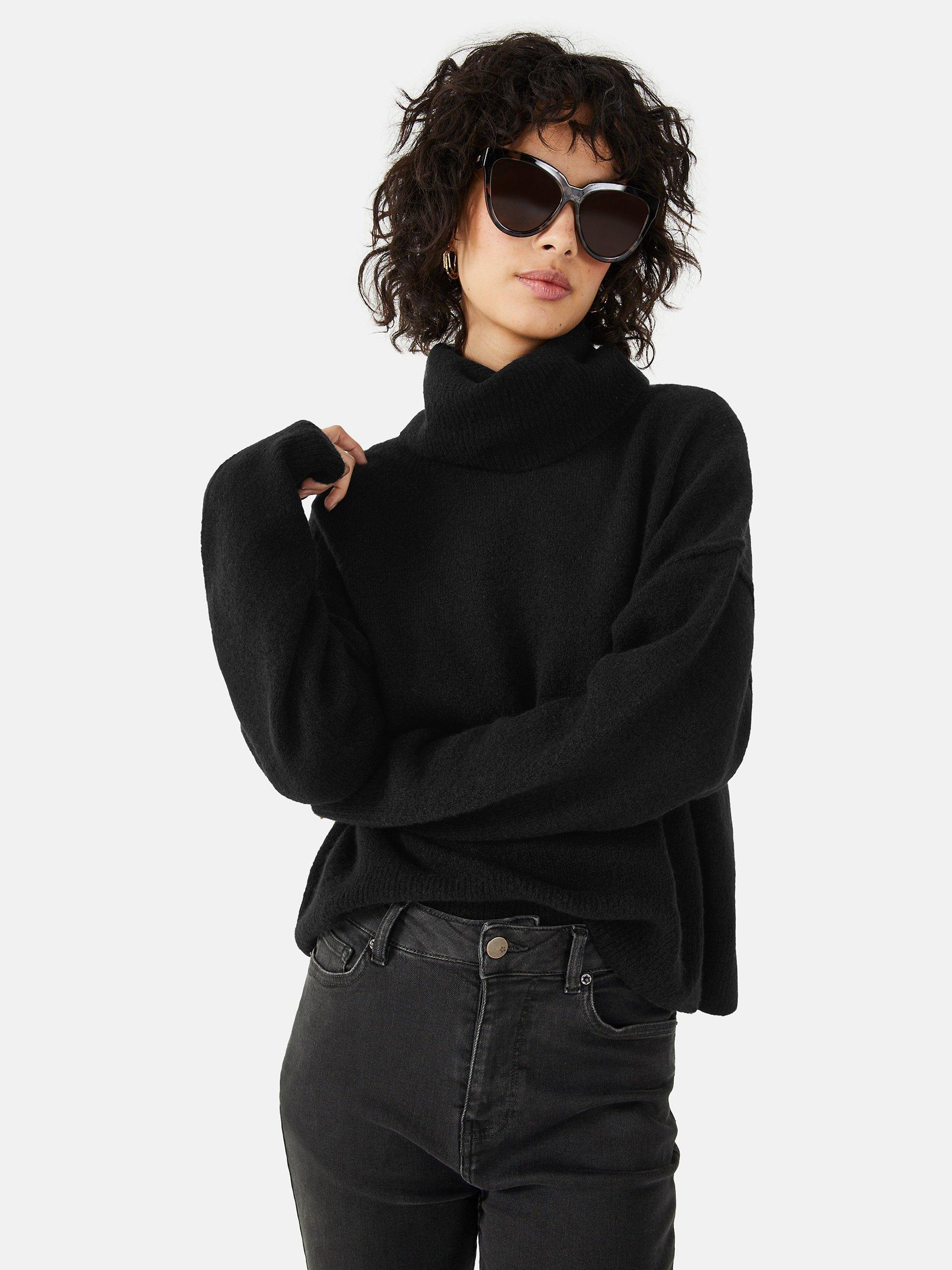 Black roll neck cropped jumper hotsell