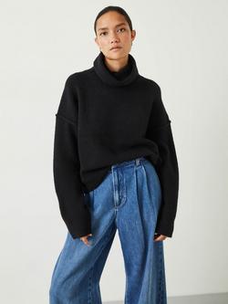 HUSH Meryll Roll Neck Wool Blend Cropped Jumper, Black