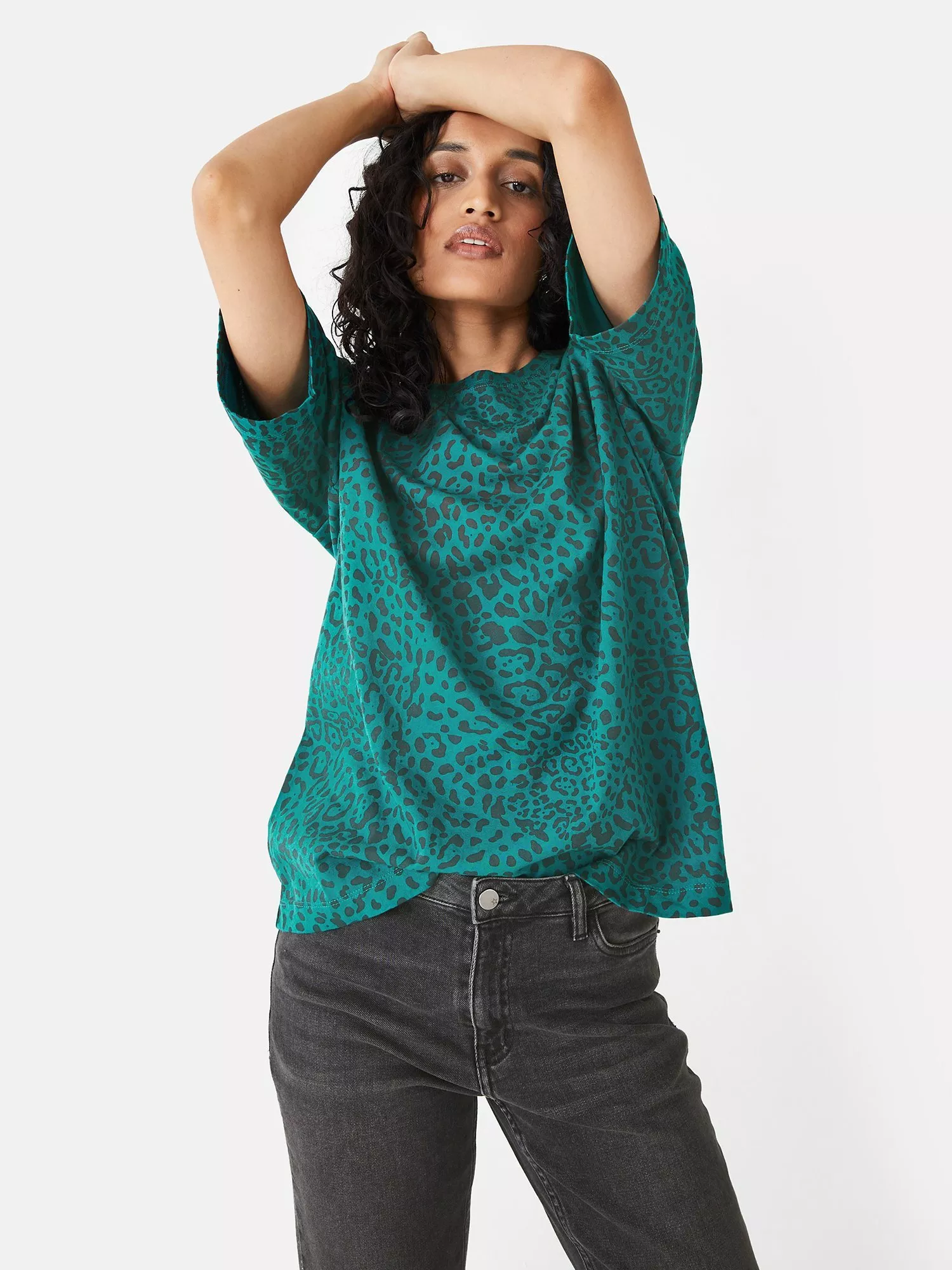 HUSH Leopard Print Oversized T Shirt Teal Black