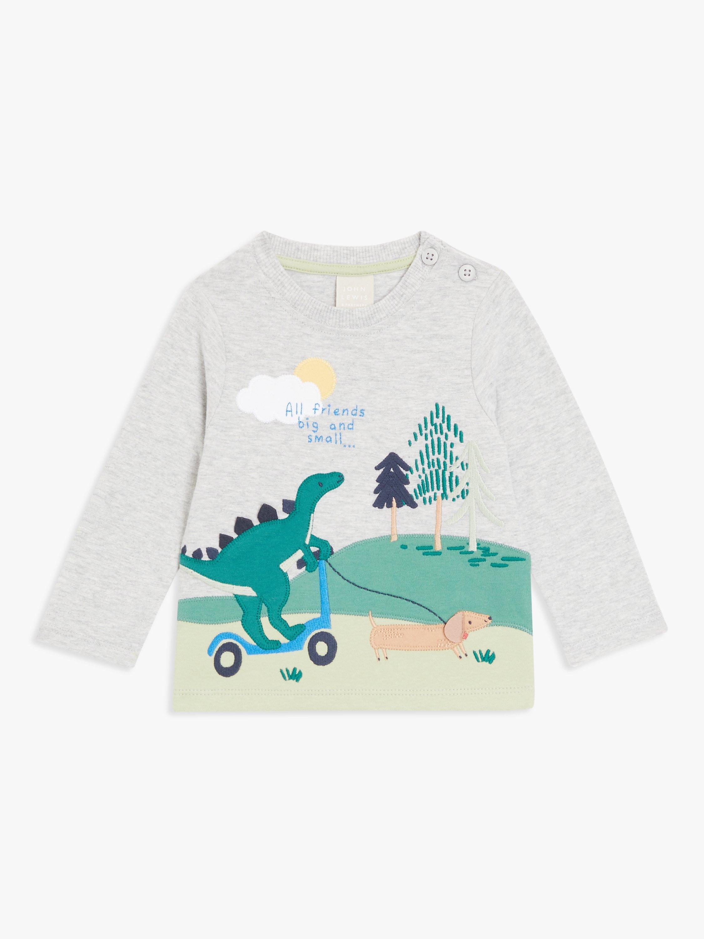 John Lewis Baby Dinosaur Dog Friends Long Sleeve T-Shirt, Multi