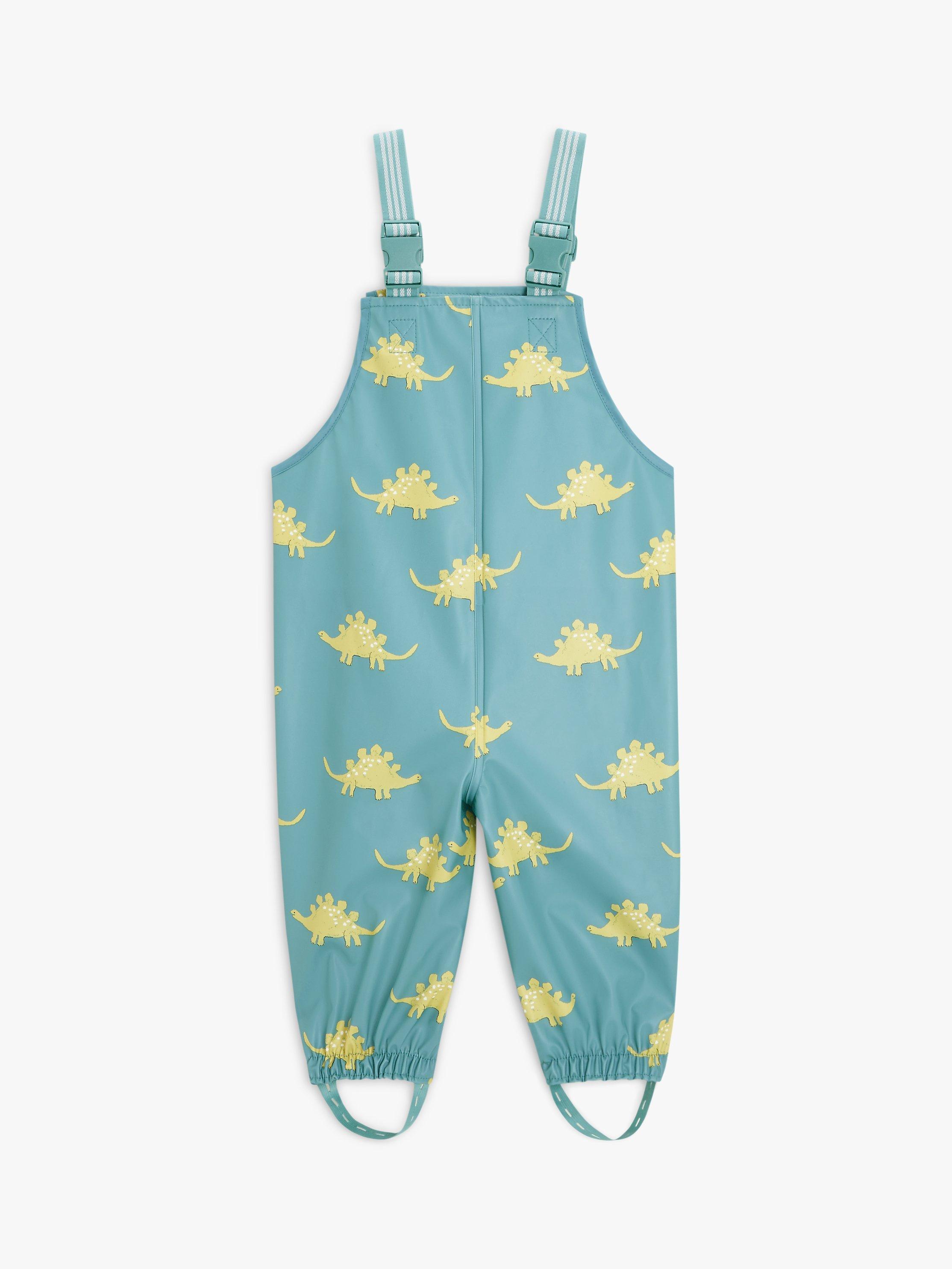 John Lewis Baby Dinosaur Waterproof Rain Dungaree, Green