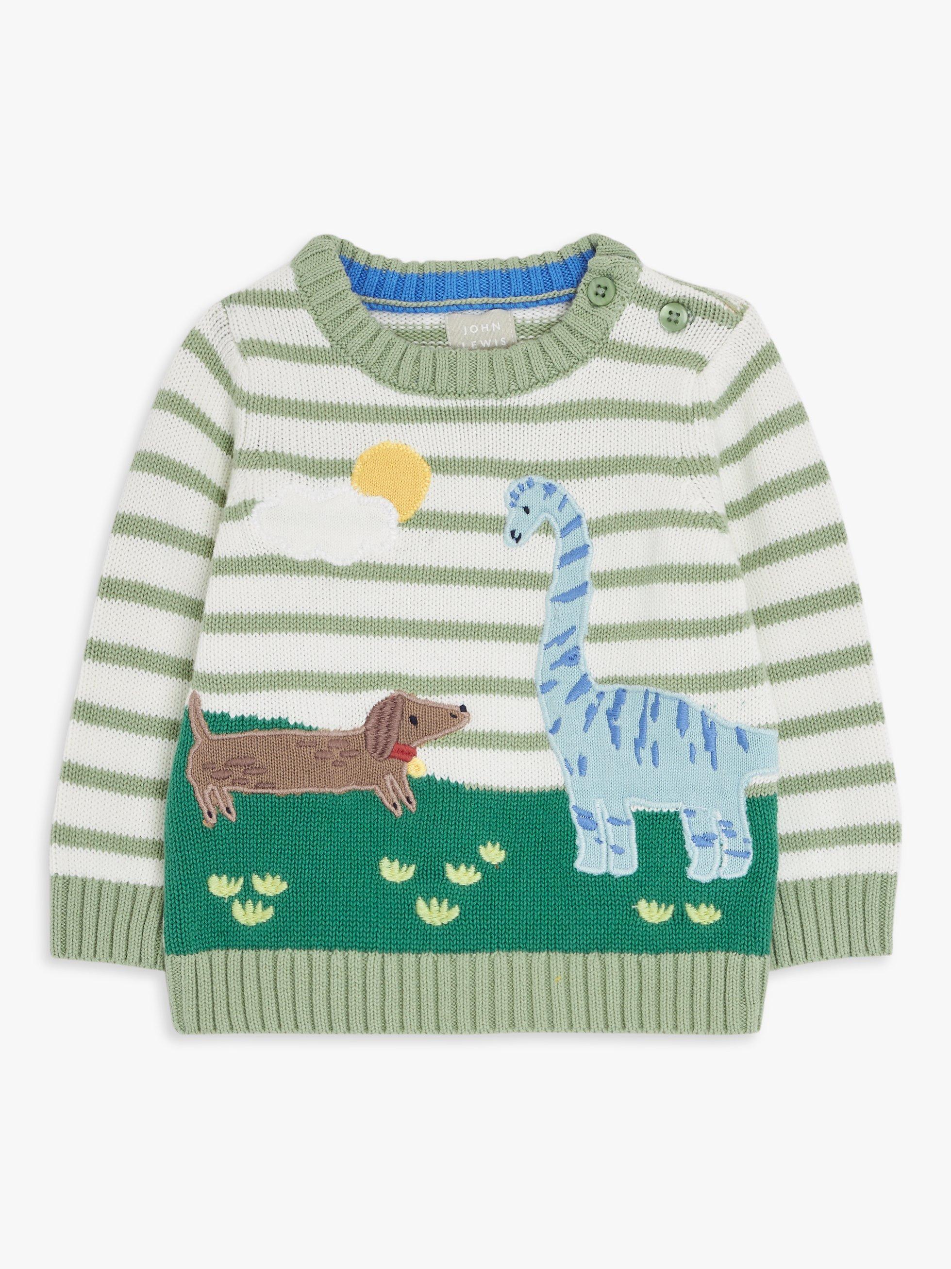 John Lewis Baby Dinosaur Applique Jumper, Multi