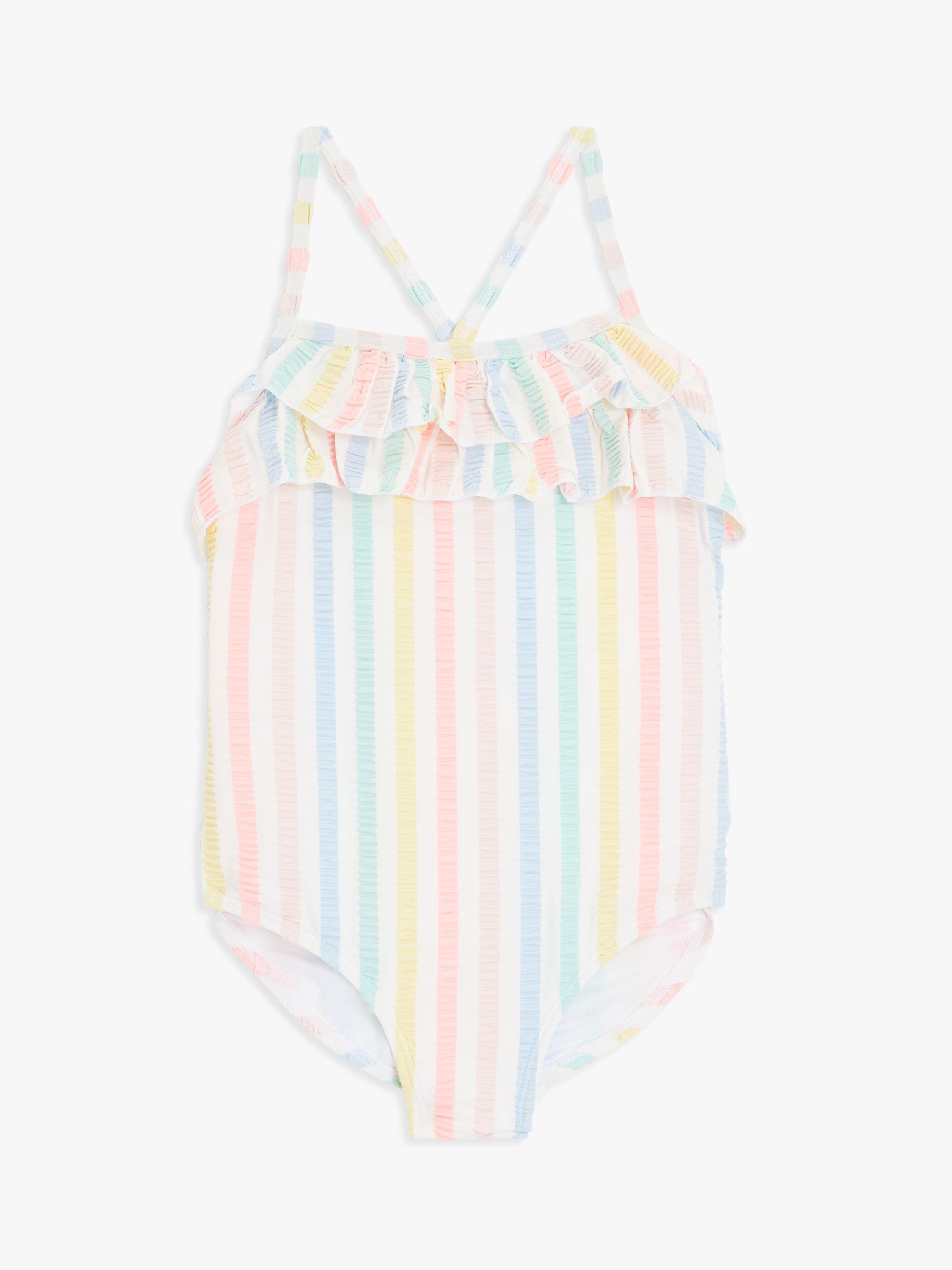John Lewis Kids' Stripe Frill Swimsuit, Multi