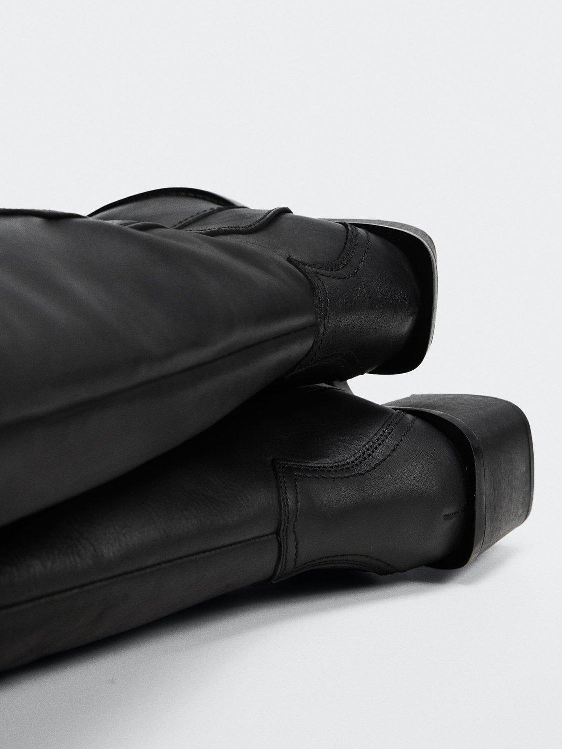 Mango Leather Cowboy Knee High Boots, Black, 2