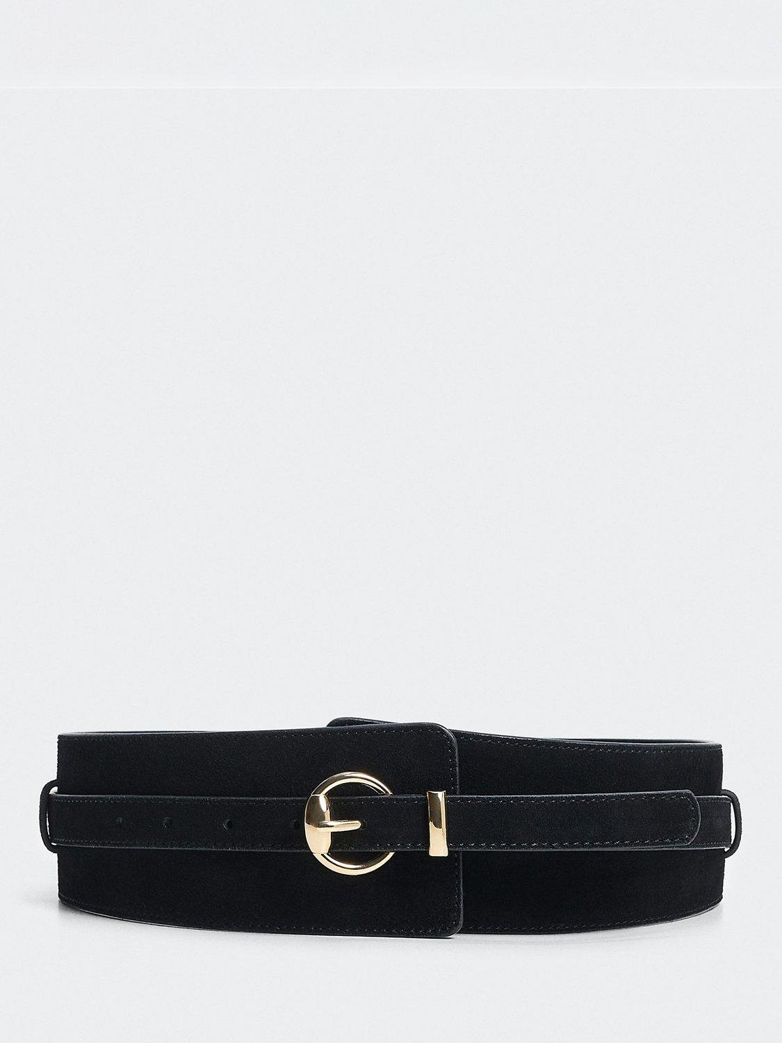Mango Amelia Suede Wide Belt, Black