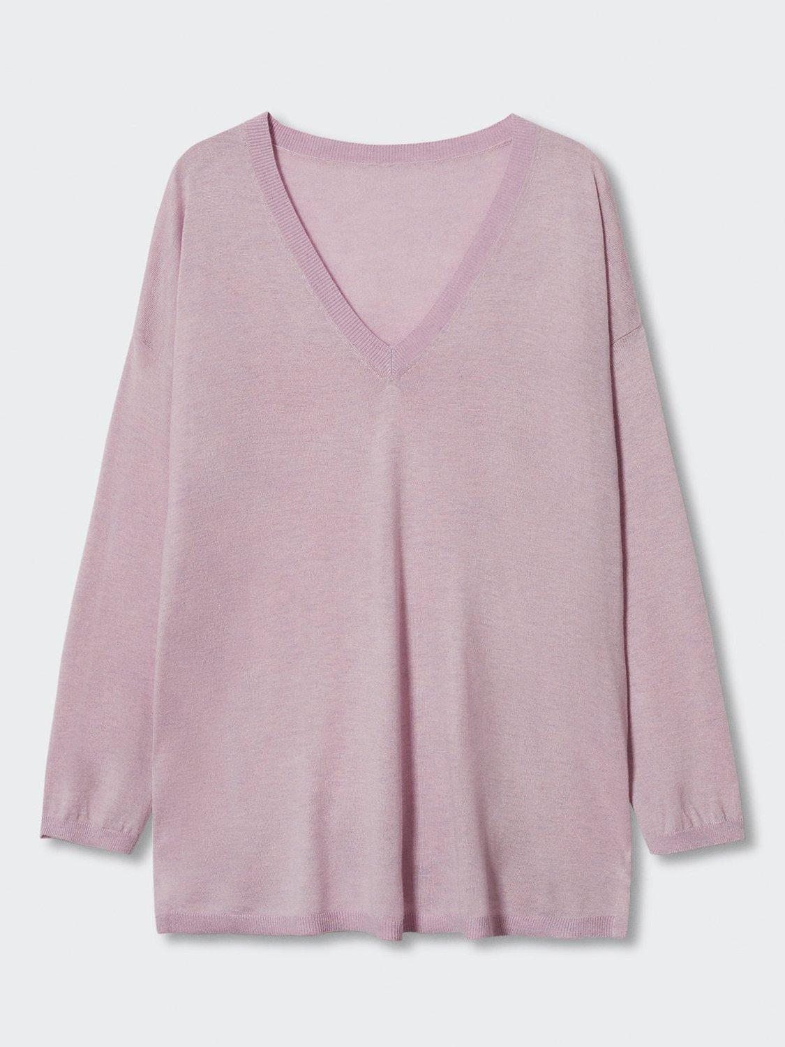 Mango Haramon V-Neck Cashmere Blend Jumper, Light Pastel Purple