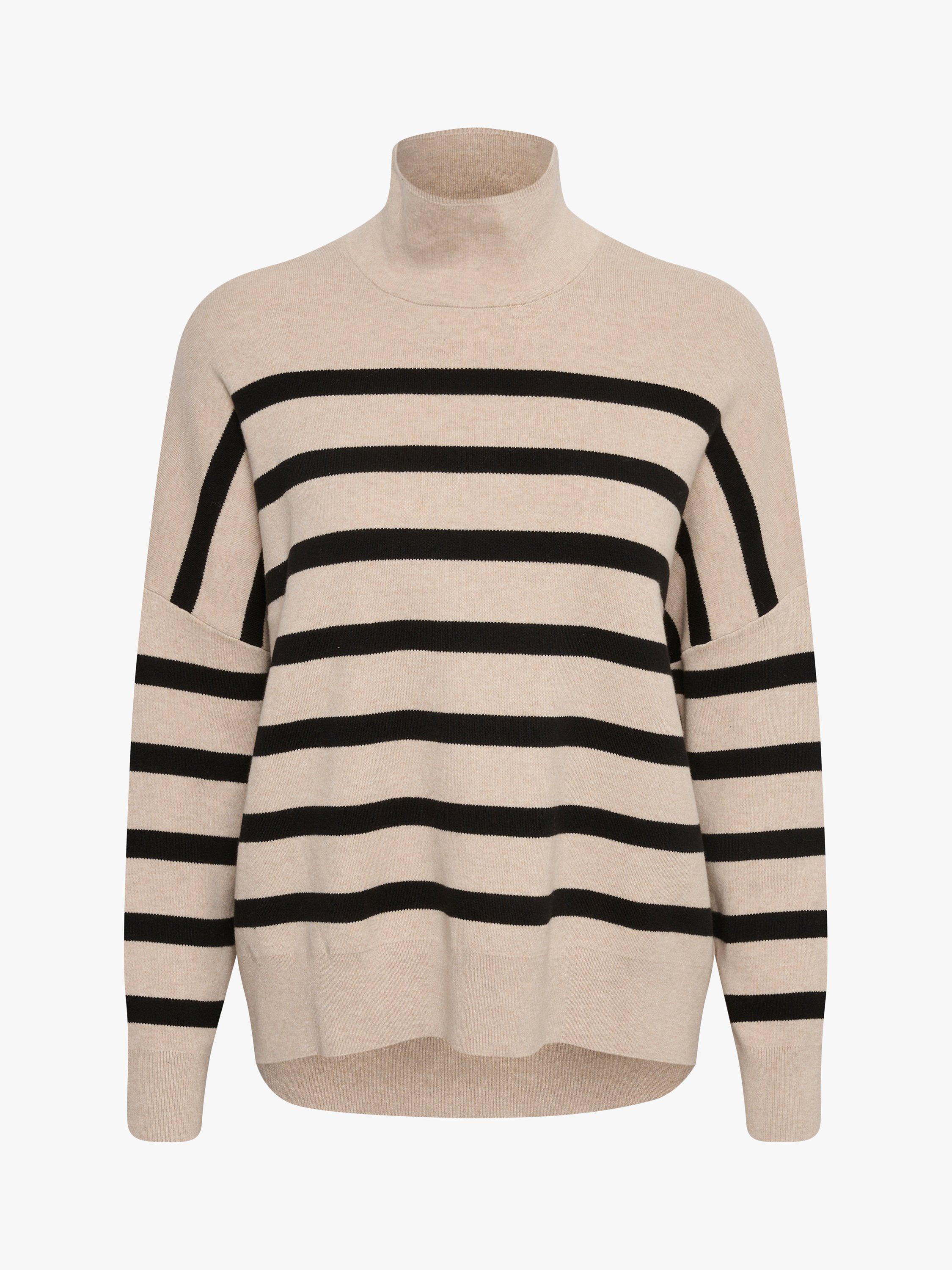 Product image 2 of 3, which shows InWear Tenley Turtleneck Long Sleeve Stripe Jumper, Sandstone/Black, XS