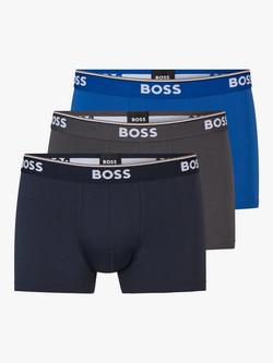 BOSS Power Cotton Logo Waistband Trunks, Pack of 3, Open Blue, Open Blue
