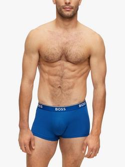 BOSS Power Cotton Logo Waistband Trunks, Pack of 3, Open Blue - view 2, Open Blue