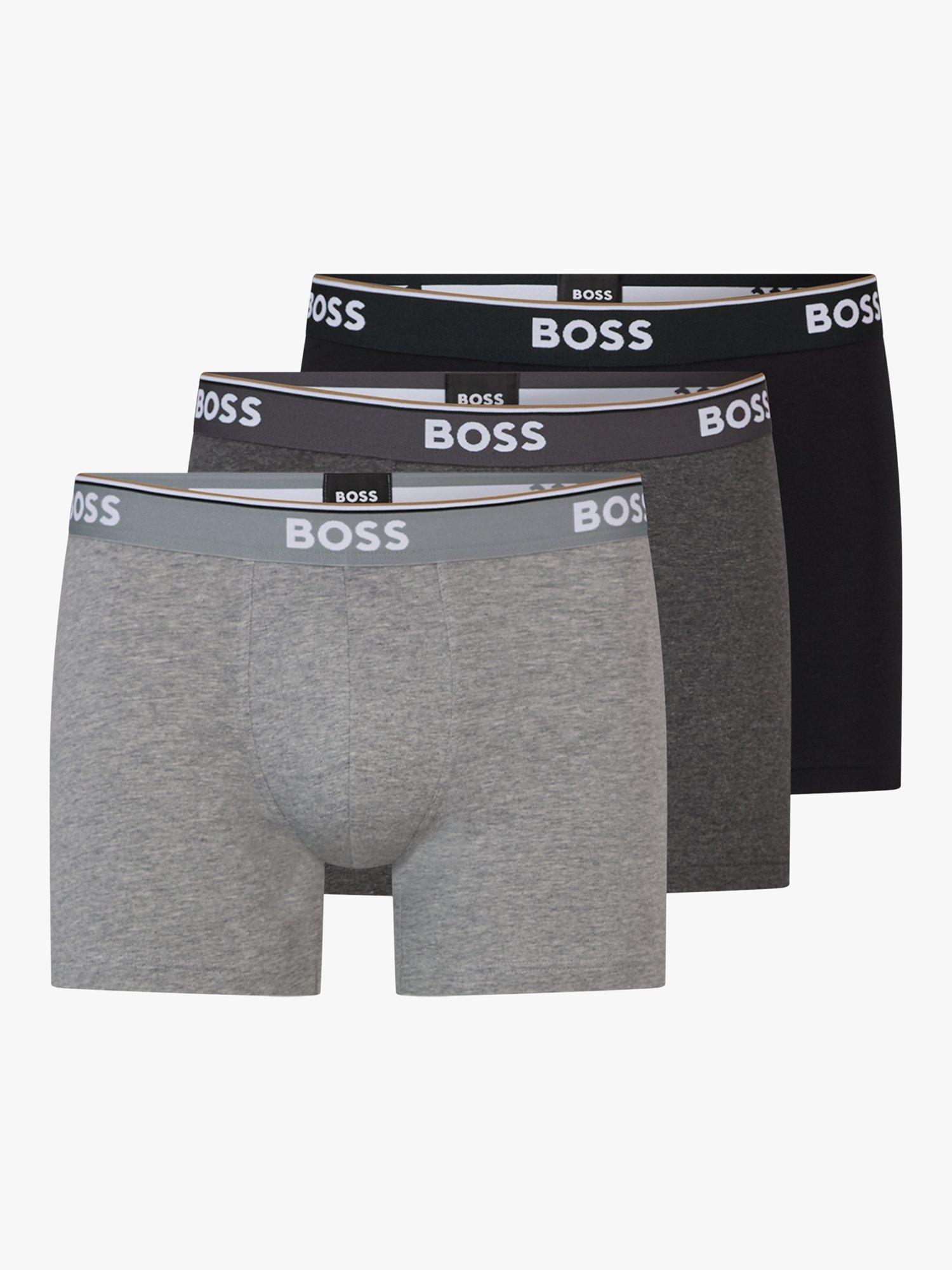 Product image 1 of 5, which shows BOSS Power Cotton Logo Waistband Trunks, Pack of 3, Open Grey/Multi, S