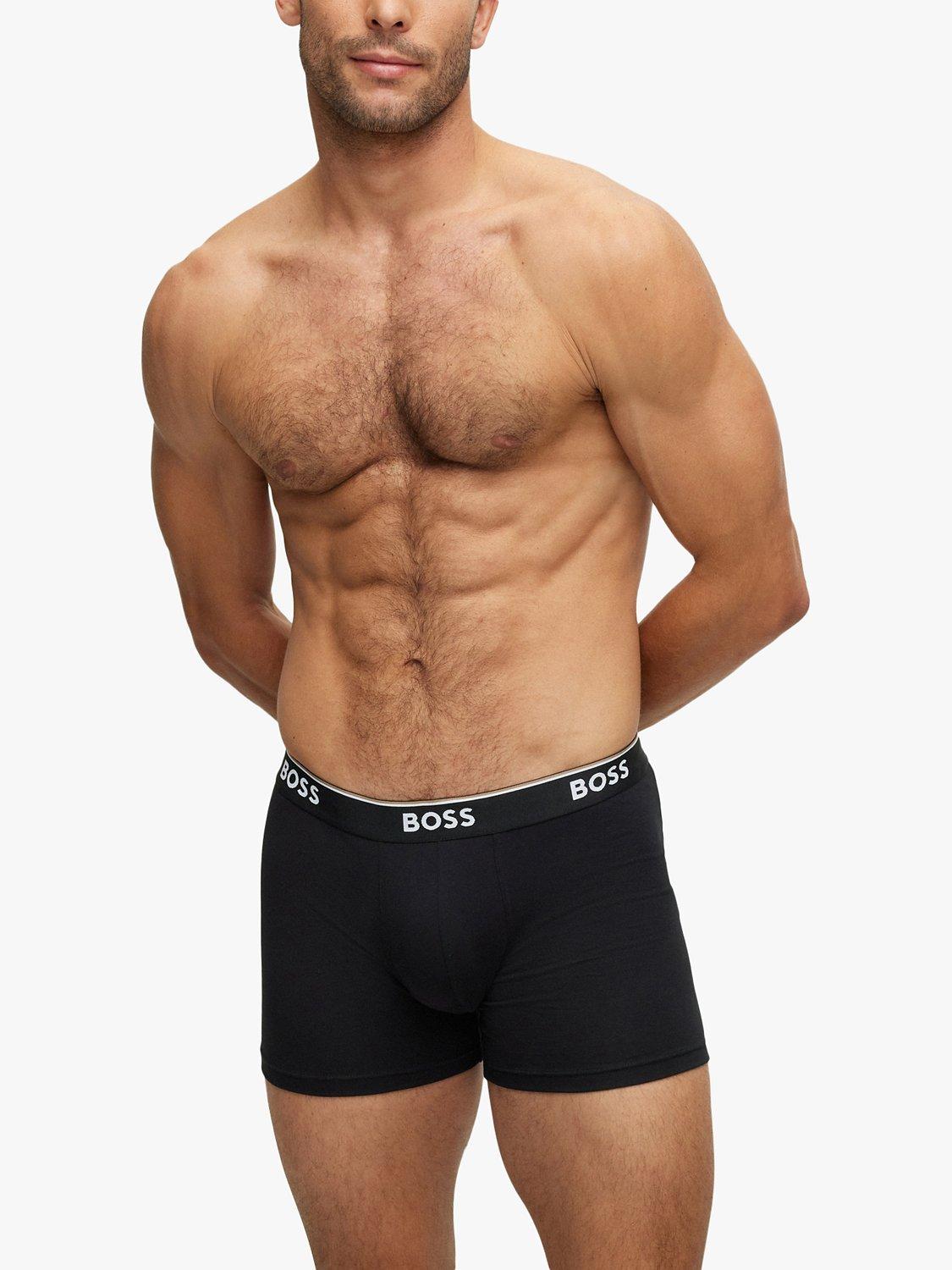 Product image 2 of 5, which shows BOSS Power Cotton Logo Waistband Trunks, Pack of 3, Open Grey/Multi, S