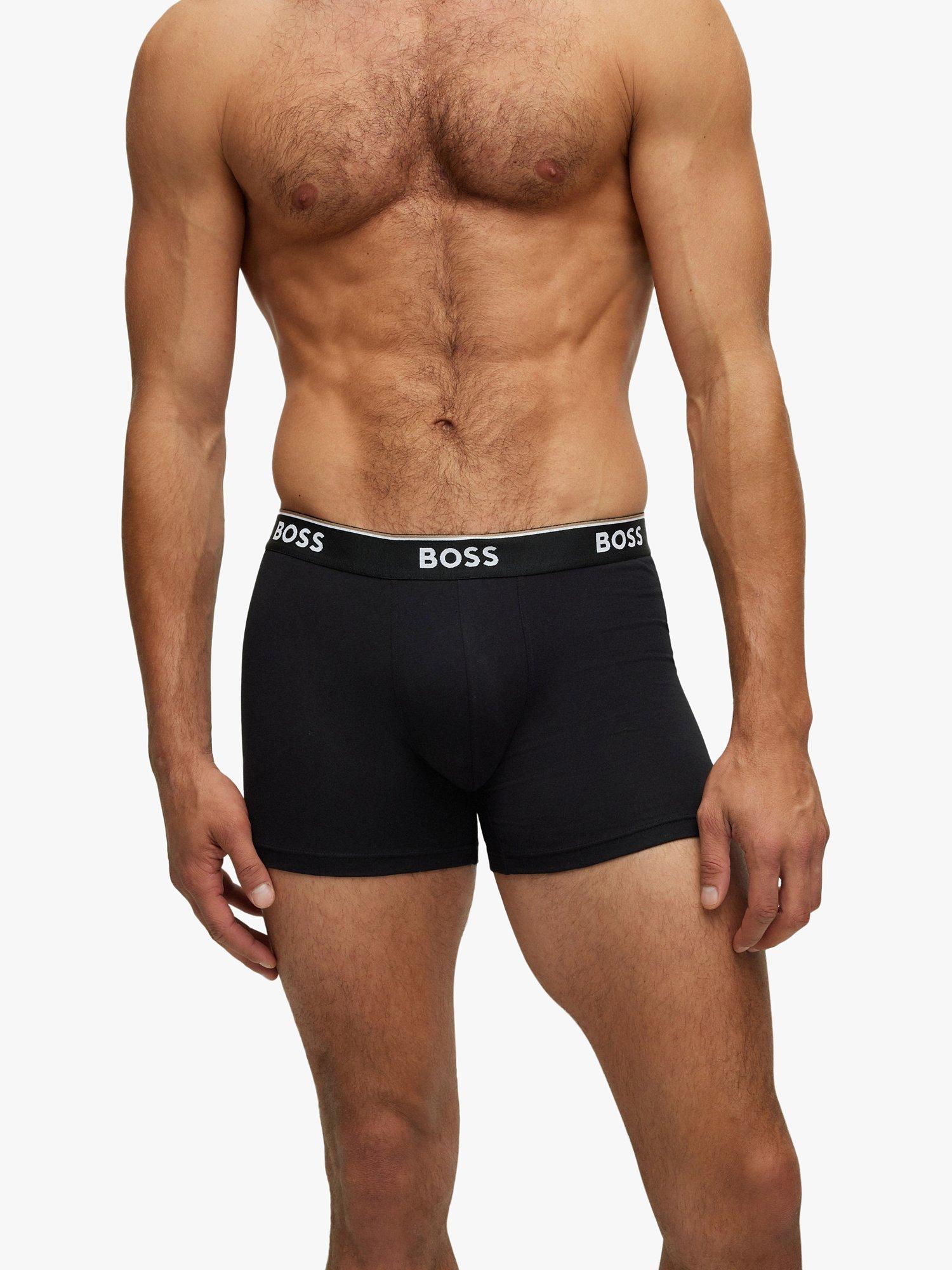 Product image 4 of 5, which shows BOSS Power Cotton Logo Waistband Trunks, Pack of 3, Open Grey/Multi, S
