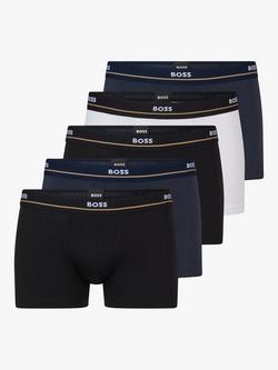 BOSS Essential Cotton Logo Waistband Trunks, Pack of 5, Open Blue