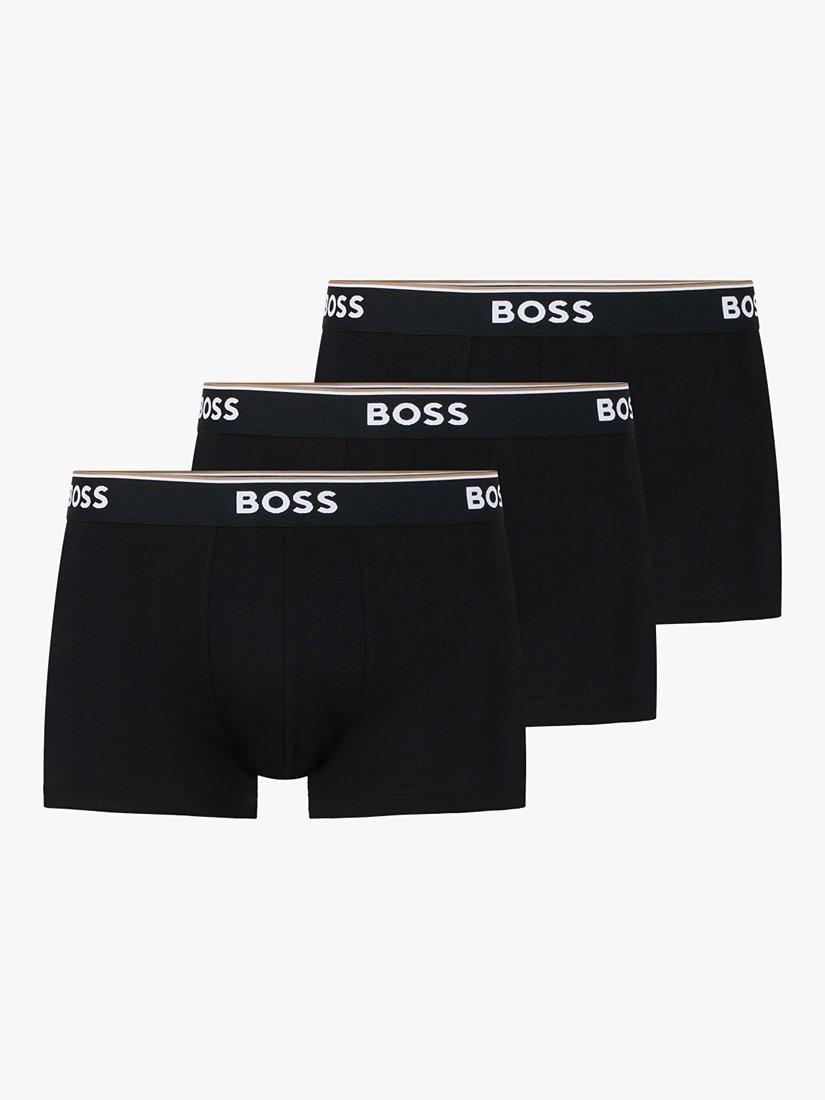 Product image 1 of 5, which shows BOSS Power Cotton Logo Waistband Trunks, Pack of 3, Black, S