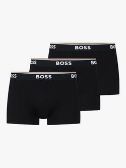 BOSS Power Cotton Logo Waistband Trunks, Pack of 3, Black