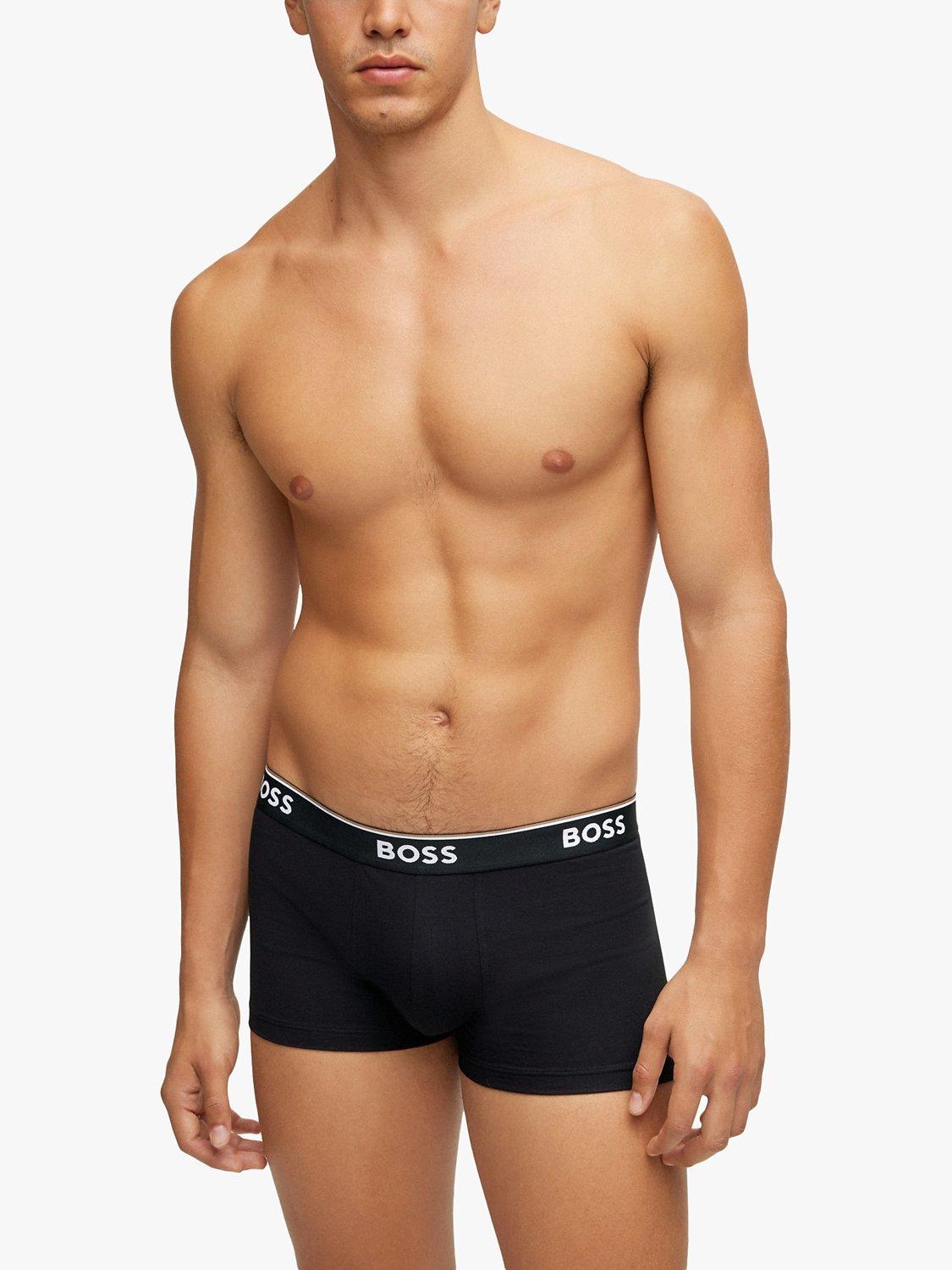 Product image 2 of 5, which shows BOSS Power Cotton Logo Waistband Trunks, Pack of 3, Black, S