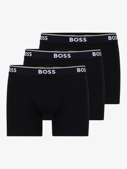 BOSS Power Cotton Logo Waistband Boxer Briefs, Pack of 3, Black