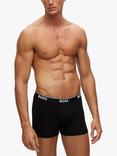 BOSS Power Cotton Logo Waistband Boxer Briefs, Pack of 3, Black