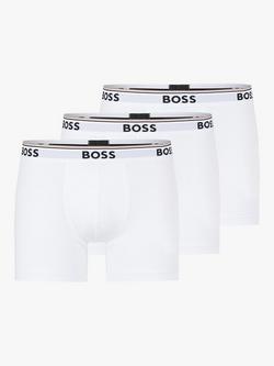 BOSS Power Cotton Logo Waistband Boxer Briefs, Pack of 3, White