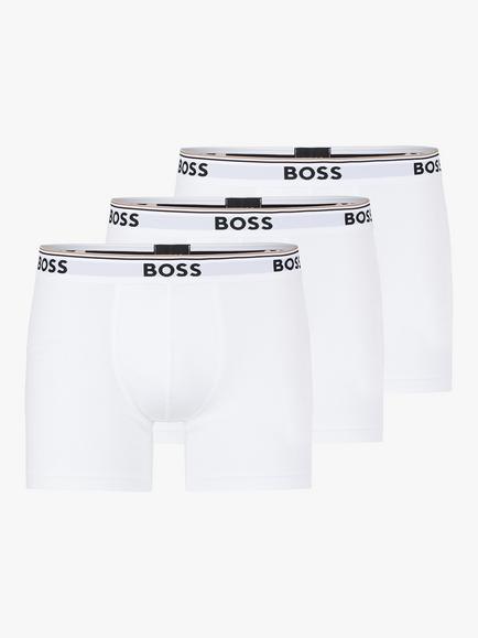BOSS Power Cotton Logo Waistband Boxer Briefs, Pack of 3, White