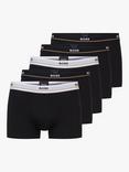 BOSS Stretch Cotton Logo Waistband Trunks, Pack of 5, Black