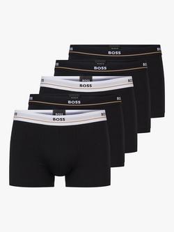 BOSS Stretch Cotton Logo Waistband Trunks, Pack of 5, Black, Black