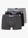 BOSS Power Cotton Logo Waistband Trunks, Pack of 3, Open Grey