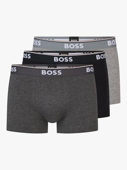 BOSS Power Cotton Logo Waistband Trunks, Pack of 3, Open Grey