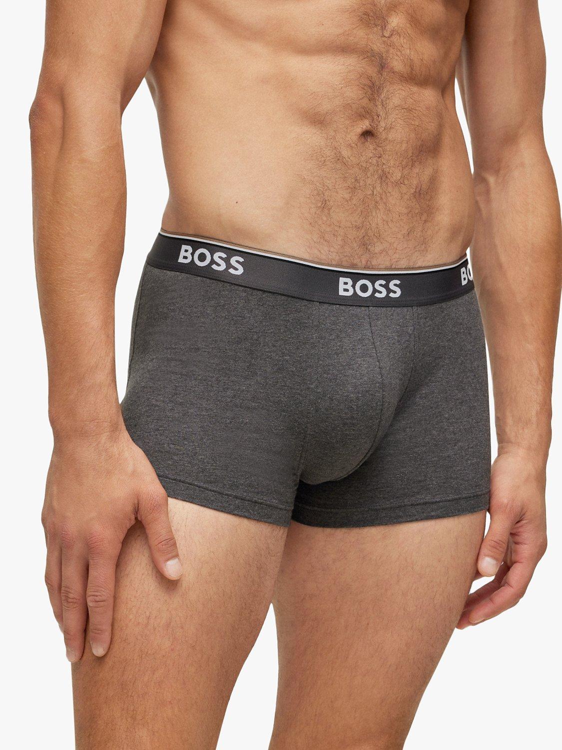 Product image 4 of 5, which shows BOSS Power Cotton Logo Waistband Trunks, Pack of 3, Open Grey, S