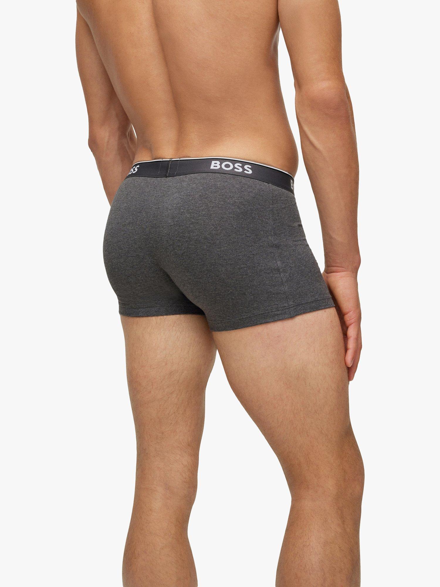 Product image 5 of 5, which shows BOSS Power Cotton Logo Waistband Trunks, Pack of 3, Open Grey, S