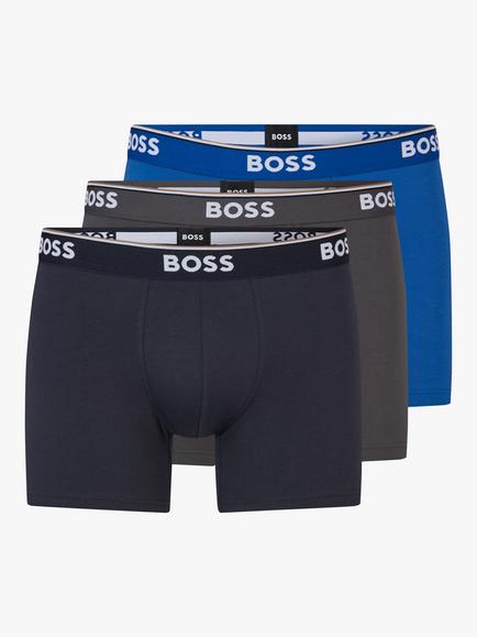BOSS Power Cotton Logo Waistband Trunks, Pack of 3, Open Blue