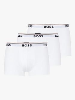 BOSS Power Cotton Logo Waistband Trunks, Pack of 3, White