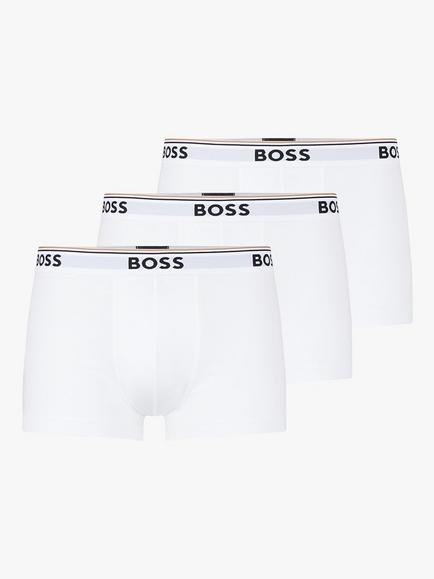 BOSS Power Cotton Logo Waistband Trunks, Pack of 3, White