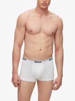 BOSS Power Cotton Logo Waistband Trunks, Pack of 3 - view 2, White
