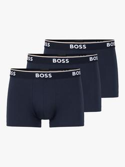 BOSS Power Cotton Logo Waistband Trunks, Pack of 3, Open Blue