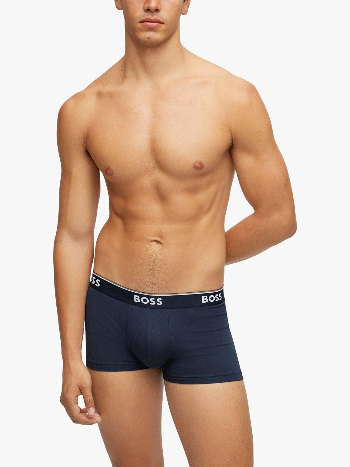 BOSS Power Cotton Logo Waistband Trunks, Pack of 3, Open Blue, S