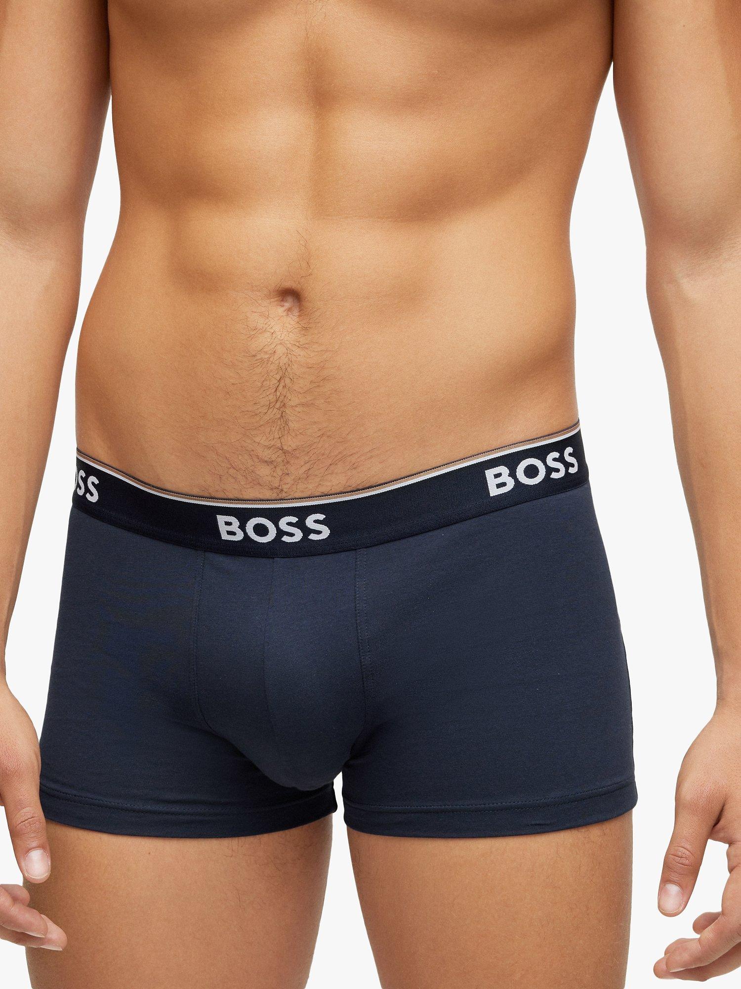 BOSS Power Cotton Logo Waistband Trunks, Pack of 3, Open Blue, S