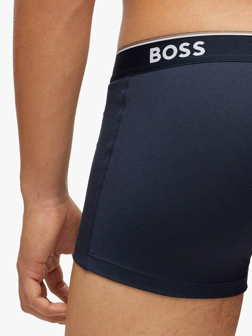 BOSS Power Cotton Logo Waistband Trunks, Pack of 3, Open Blue, S