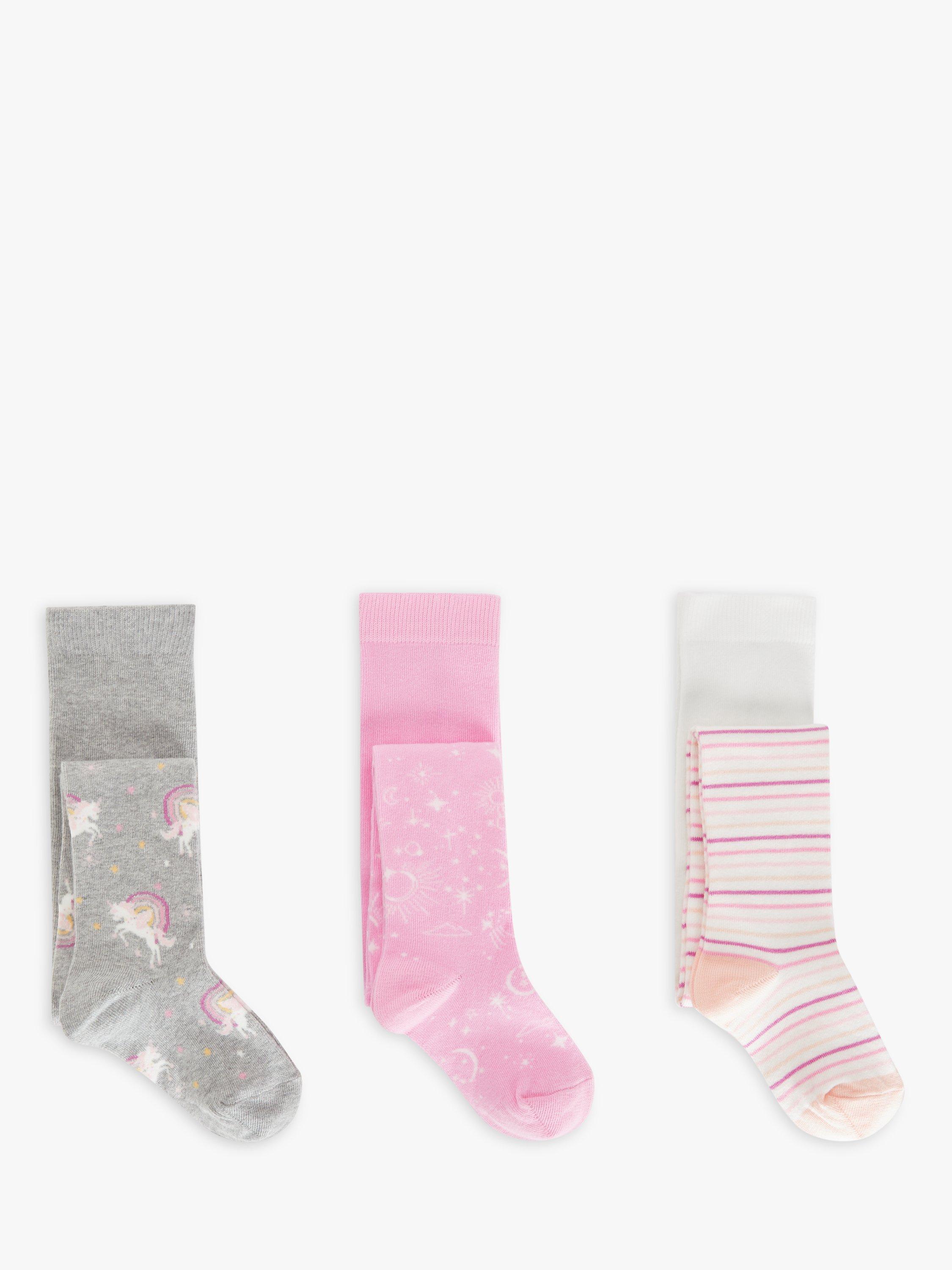 John Lewis Kids' Unicorn Stars & Stripe Tights, Pack of 3, Pink/Multi