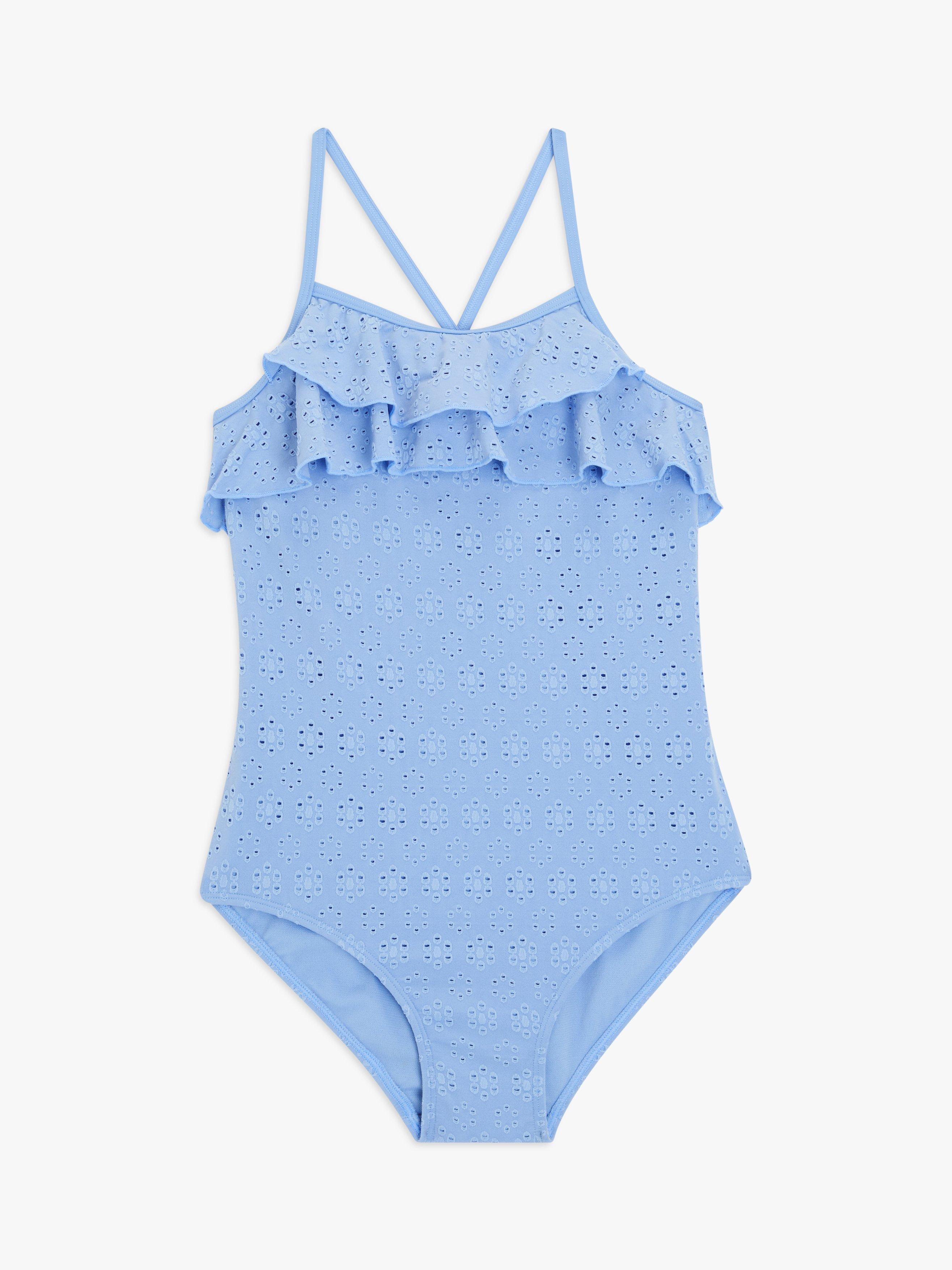 John Lewis Kids' Floral Broderie Swimsuit, Blue