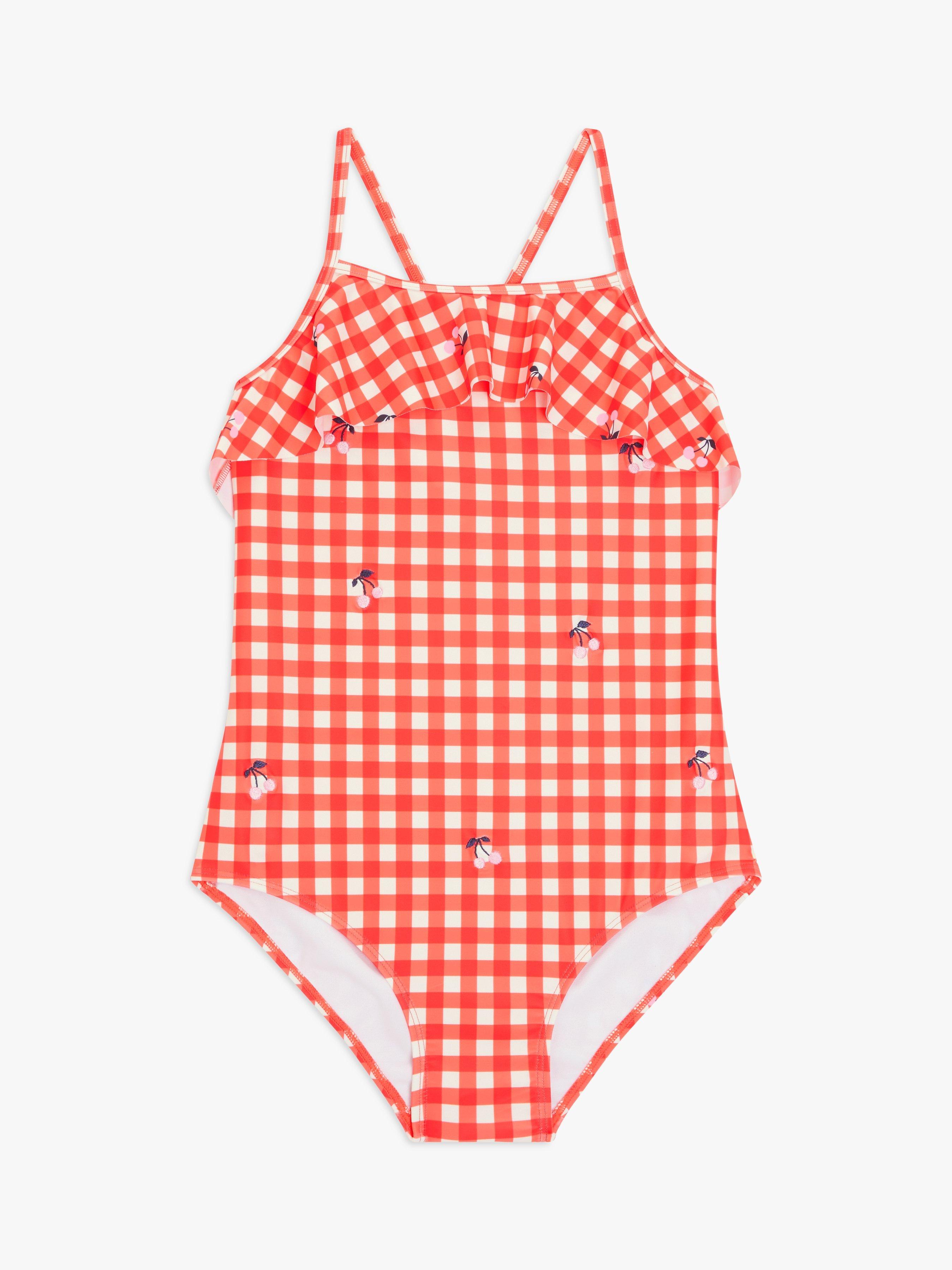 John Lewis Kids' Cherry Gingham Swimsuit, Red