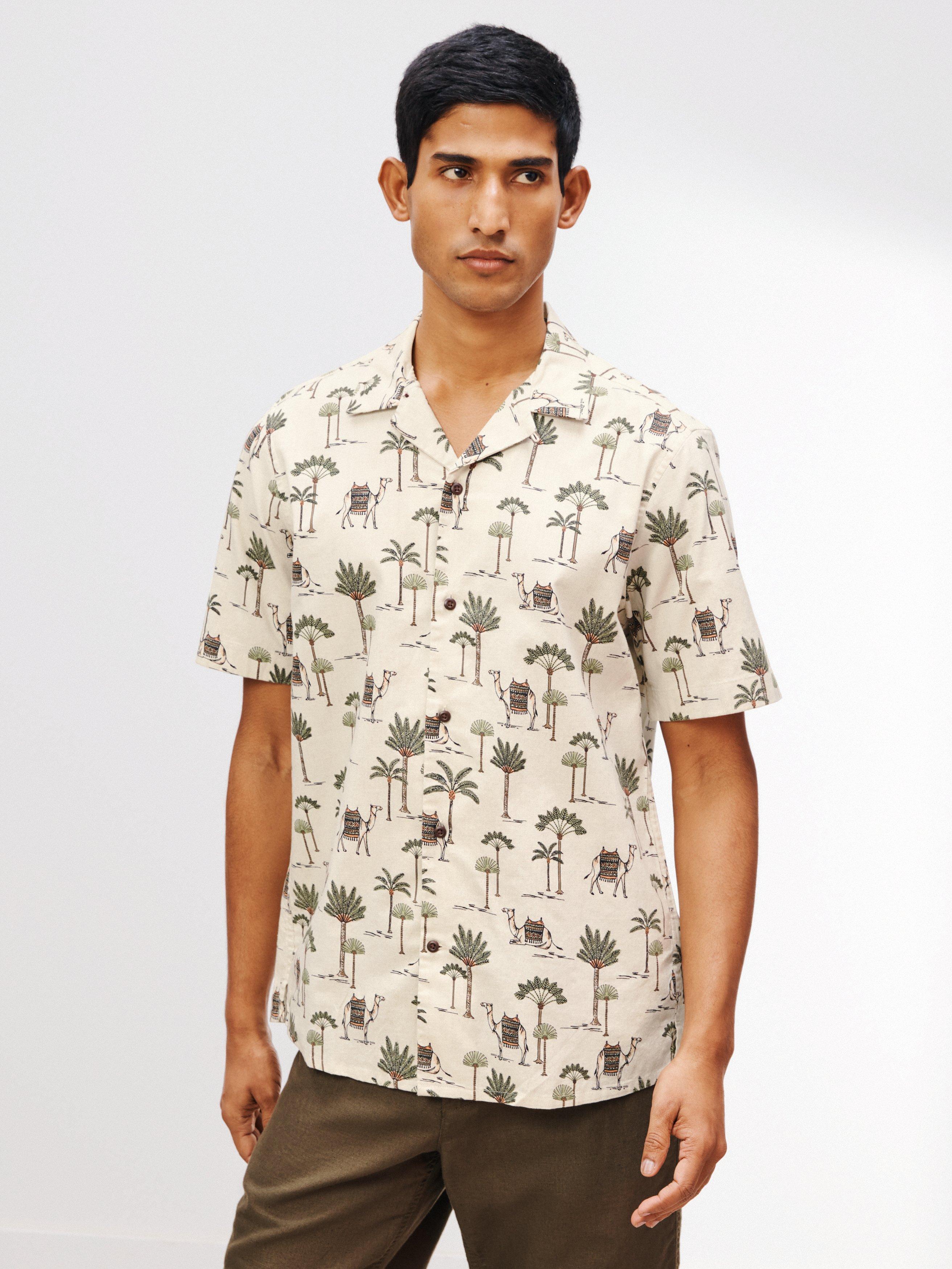 John Lewis Revere Collar Desert Camel Print Shirt, Natural