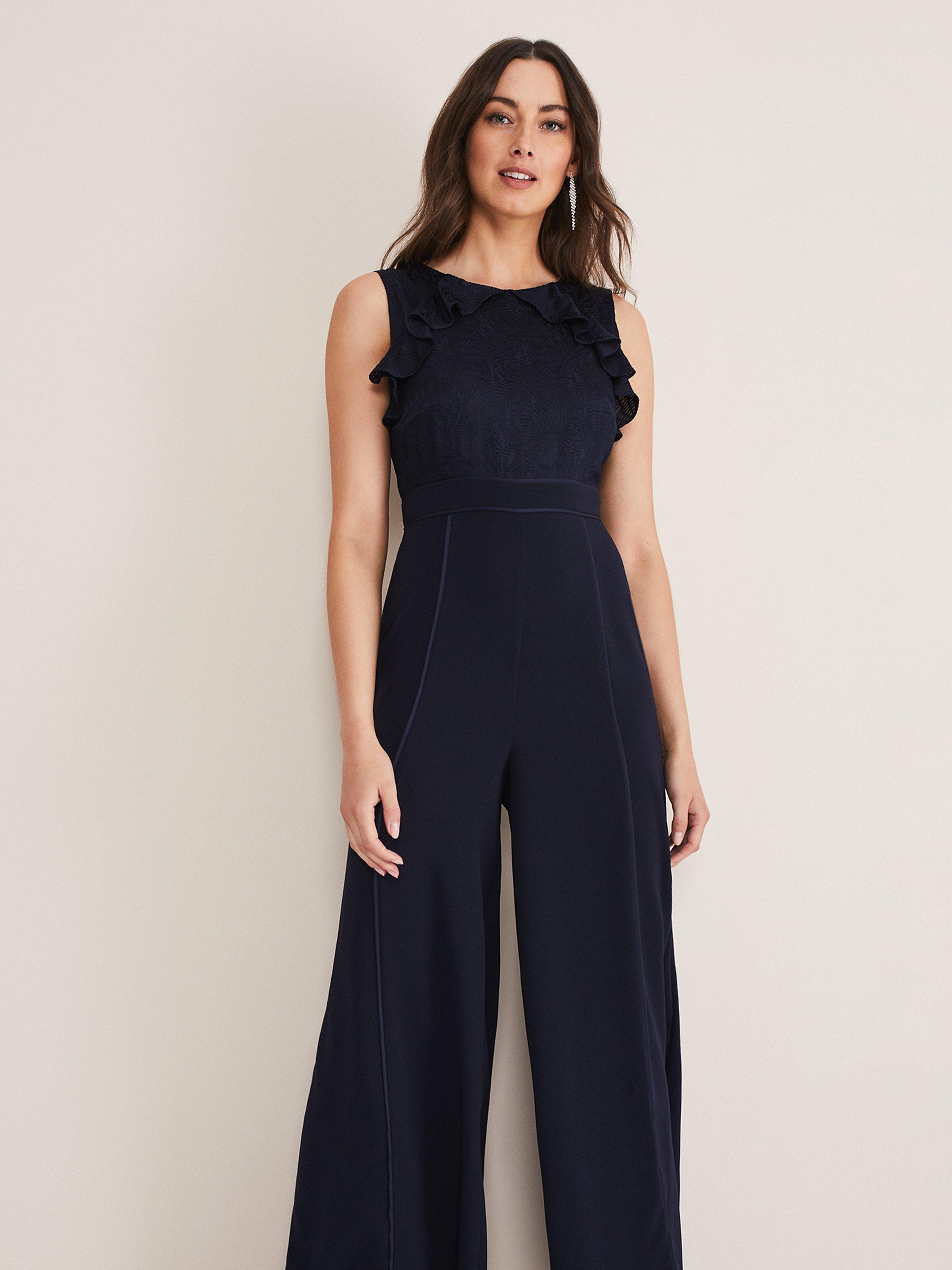Product image 3 of 7, which shows Phase Eight Atlanta Burnout Wide Leg Jumpsuit, Navy, 16