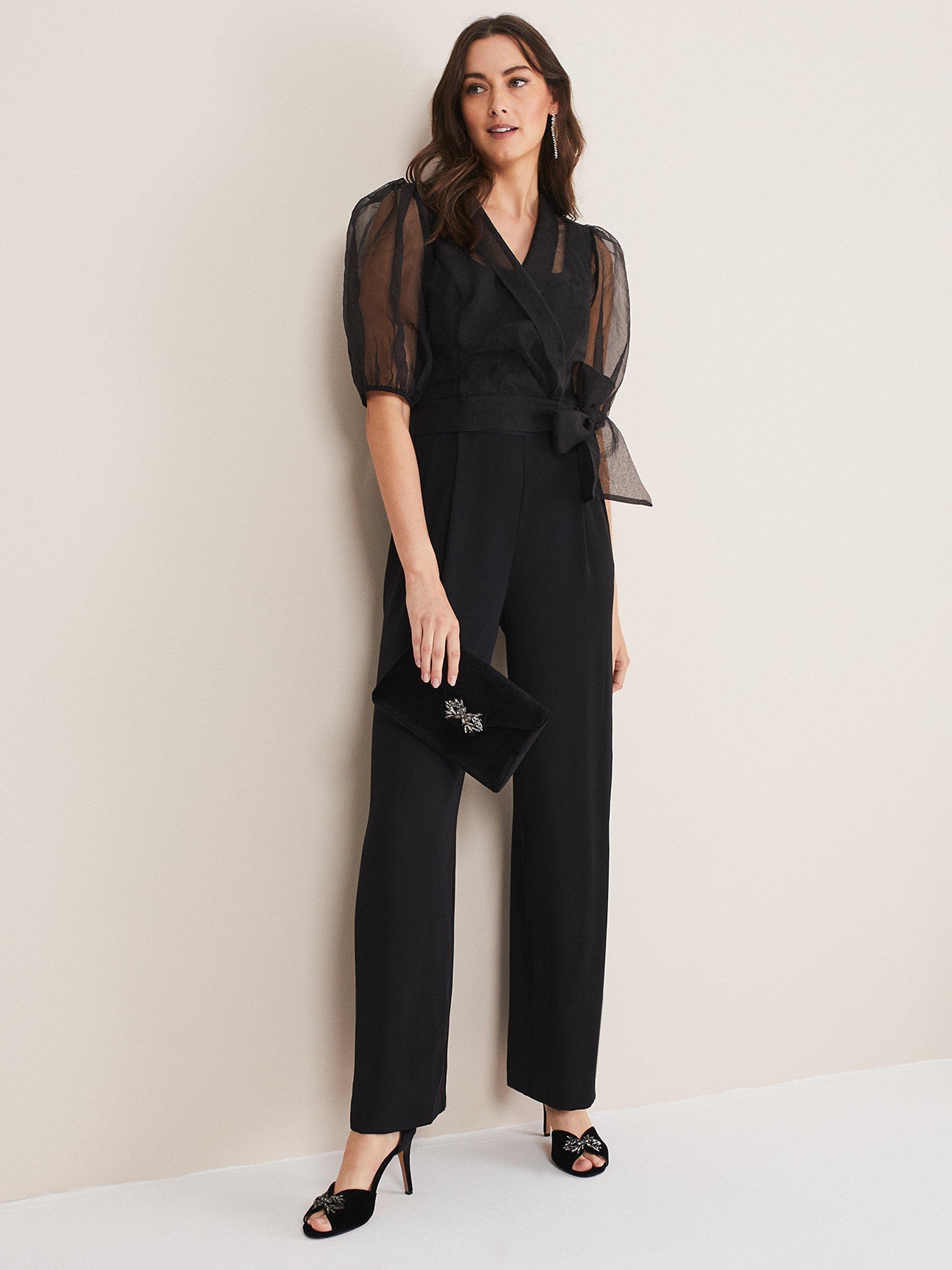 Phase Eight Brontie Puff Sleeve Organza Jumpsuit, Black