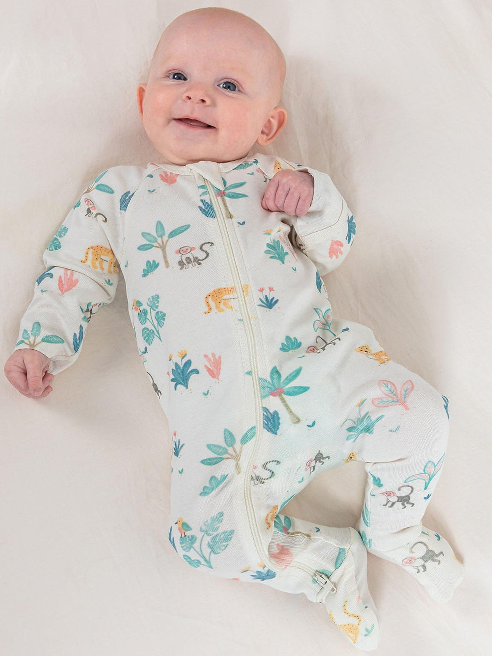 Purebaby Organic Cotton Jungle Dream Zip Growsuit, Cream
