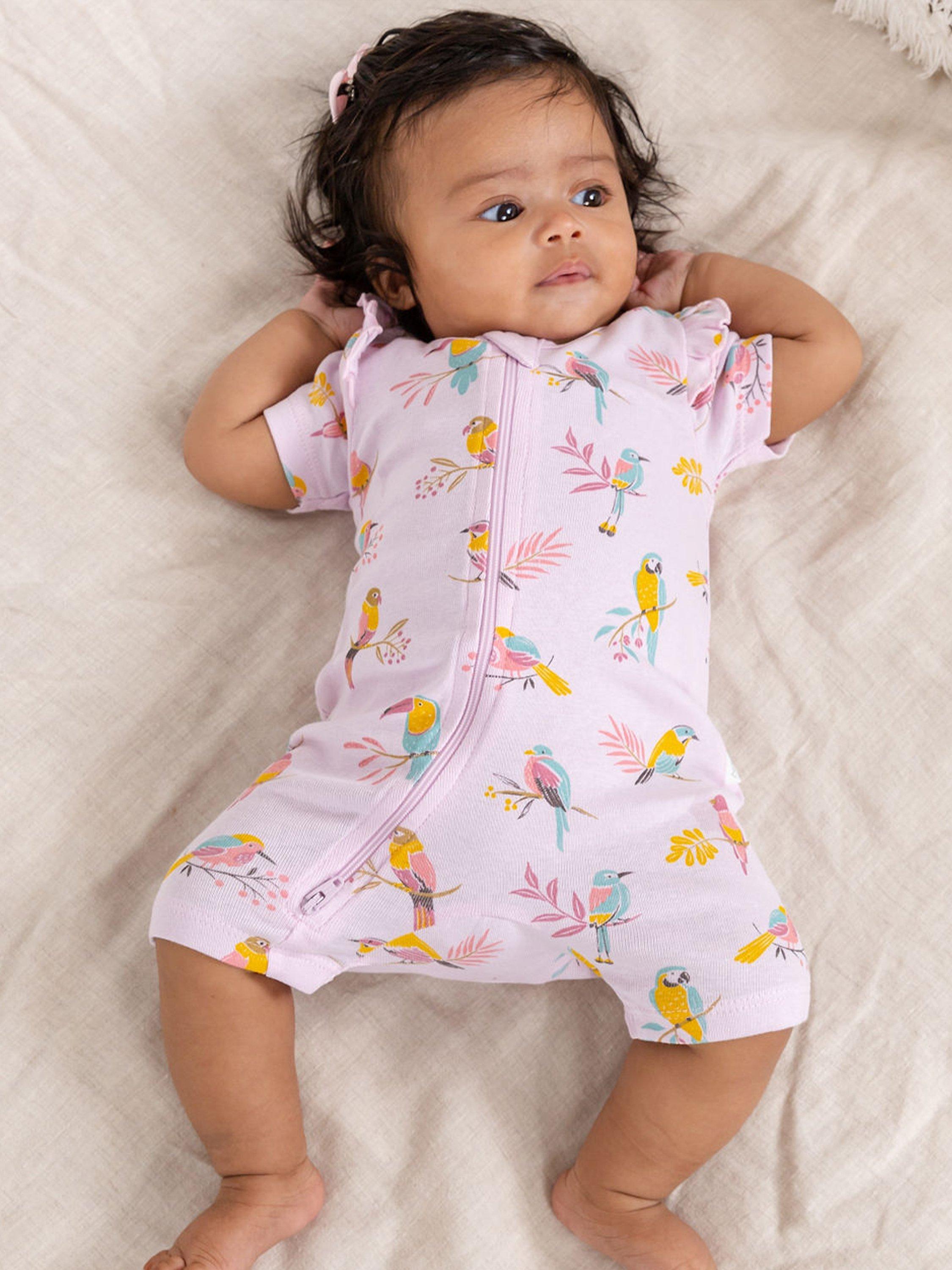 Purebaby Organic Cotton Parrot Rib Growsuit, Pink