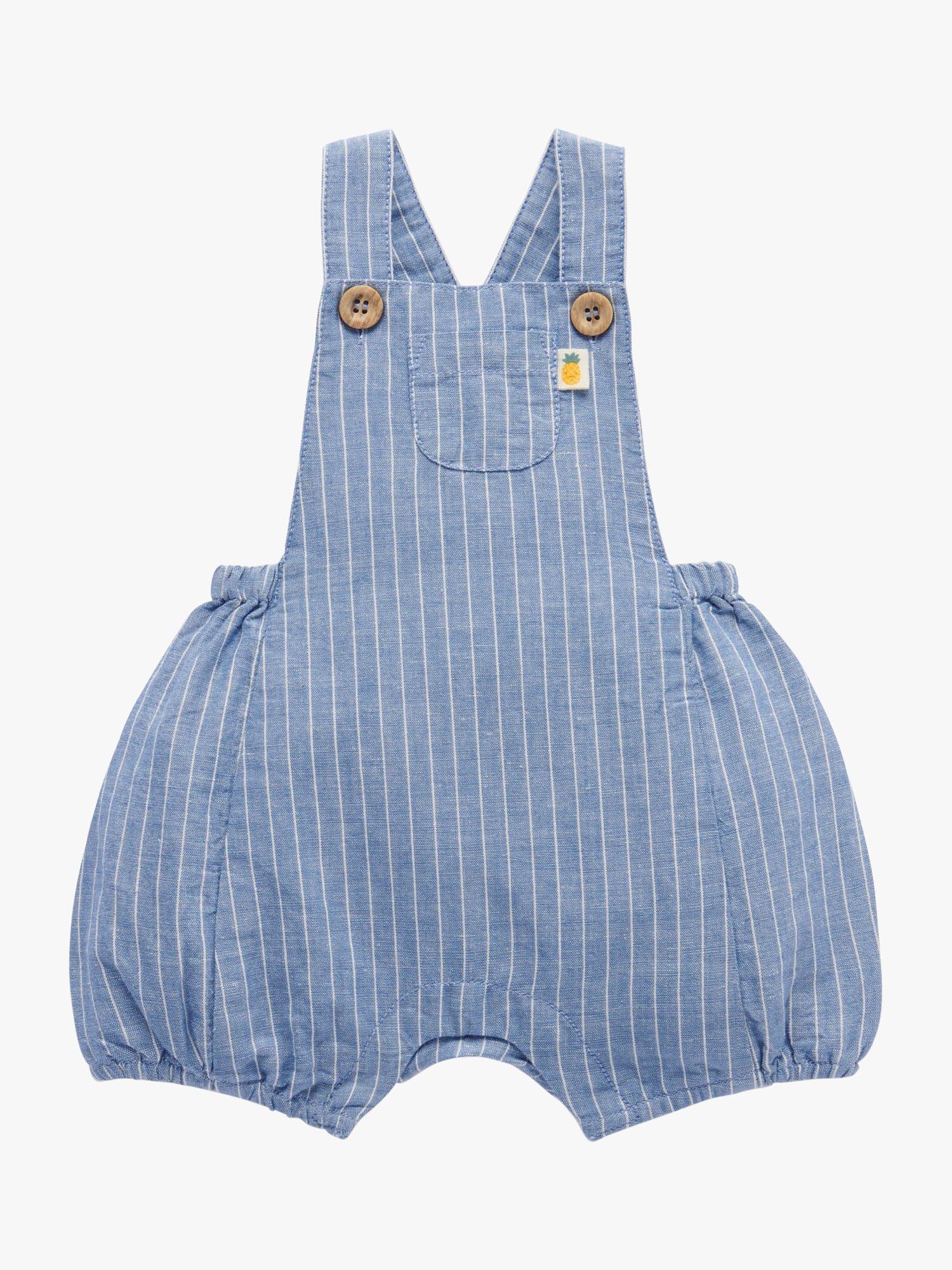Purebaby Organic Cotton Stripe Dungaree, Light Blue