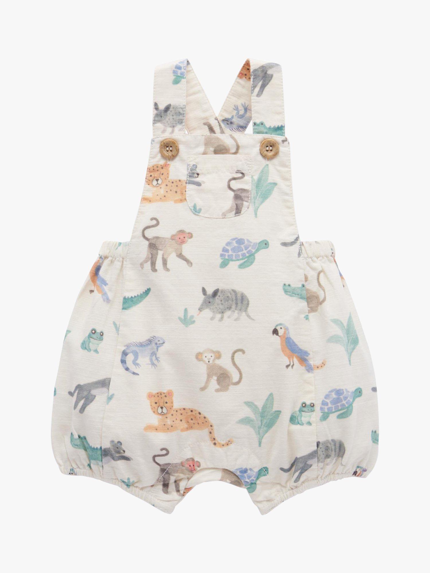 Purebaby Organic Cotton Short Leg Animals Dungaree, Jungle Print