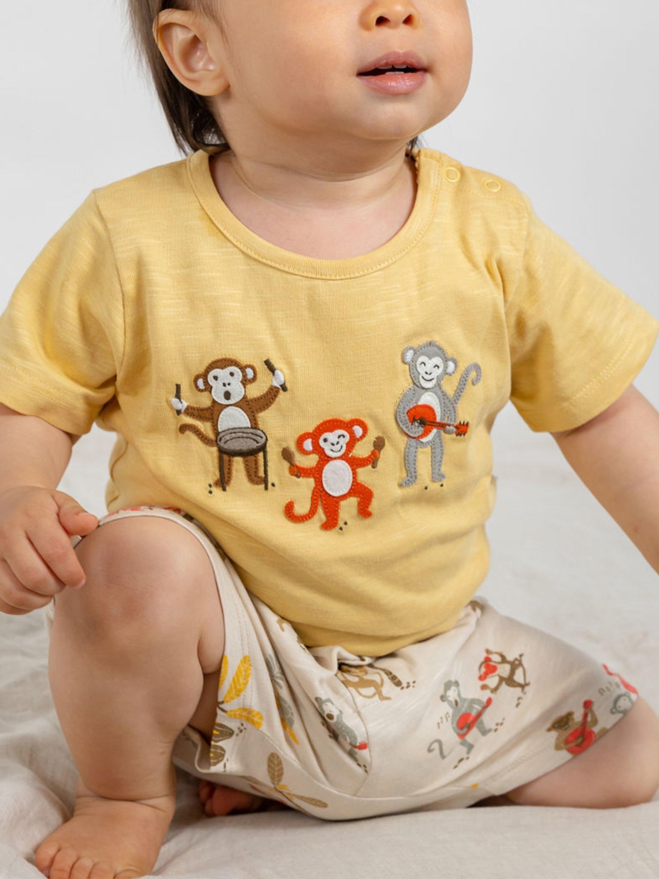 Purebaby Organic Cotton Monkey Tee & Shorts Set, Yellow